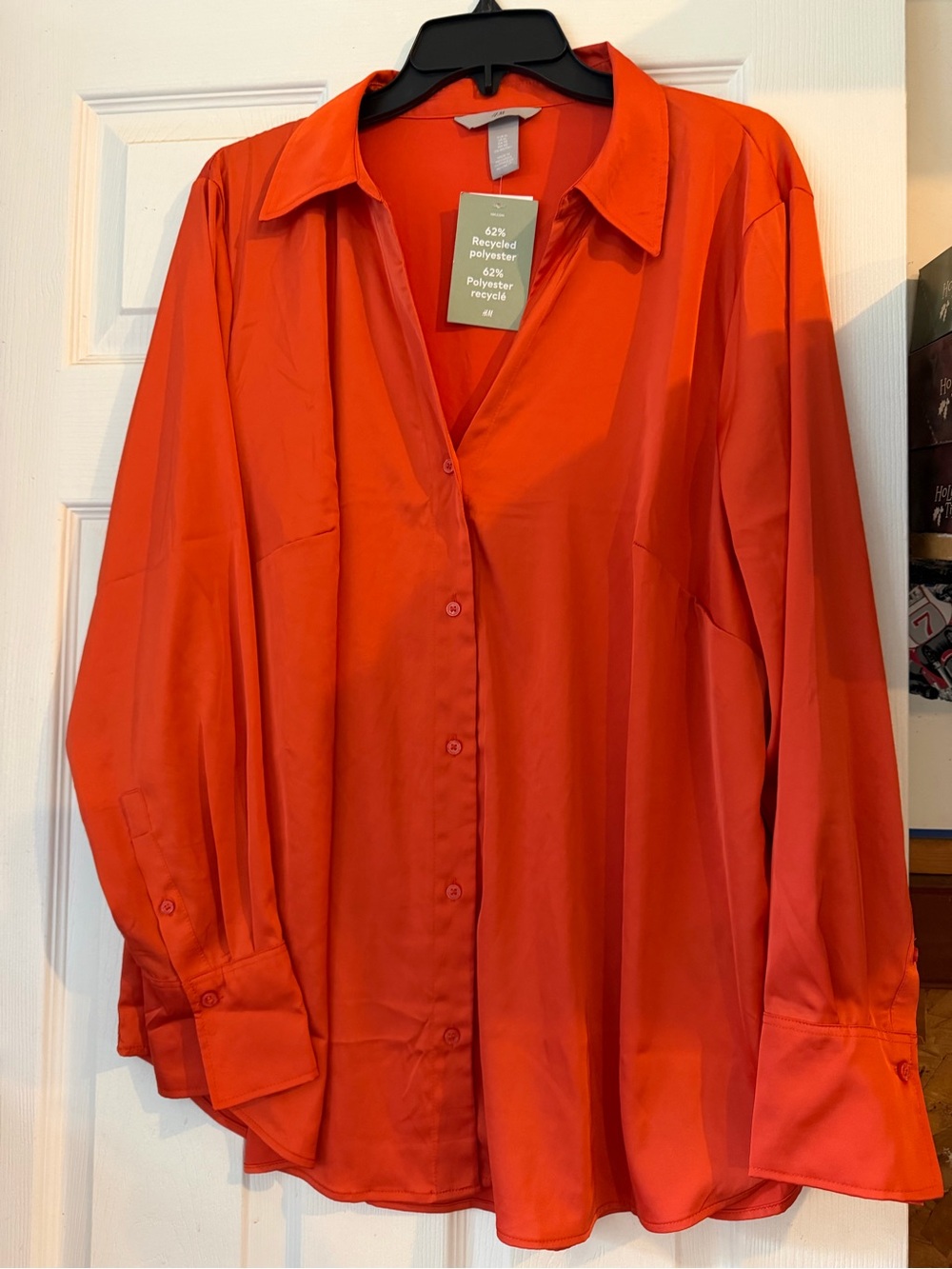 H&M Red Satin Button-Down Blouse